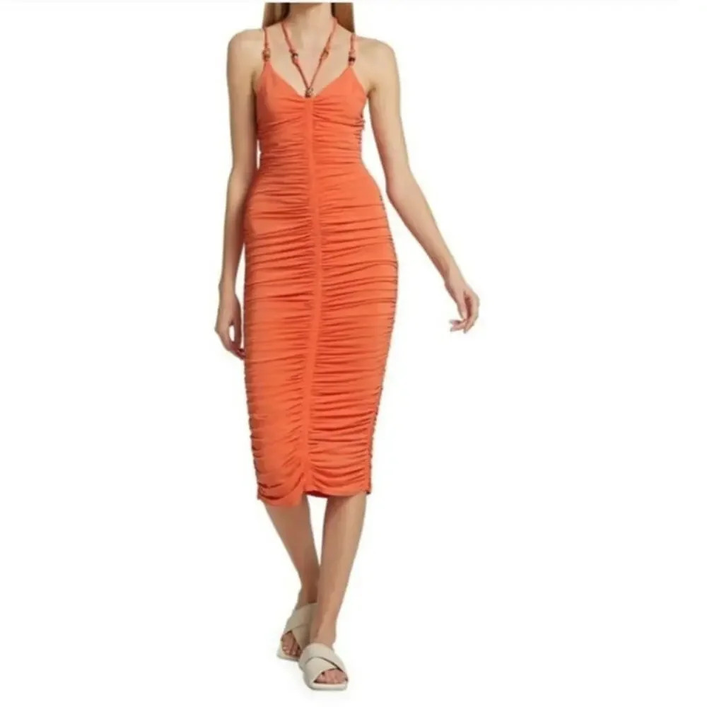 A.L.C‎ Allegra Ruched Bead Embellished Midi Dress